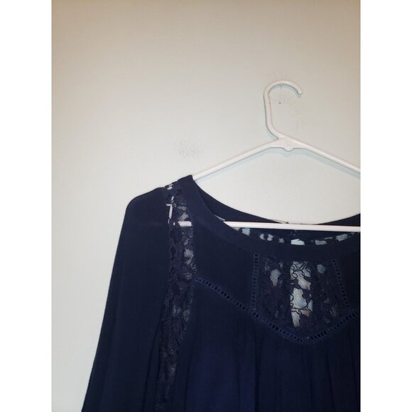 Patrons Of Peace Womens S Top Semi Sheer Lace Blue Ombre Long Bell Sleeve Rayon - Picture 4 of 6